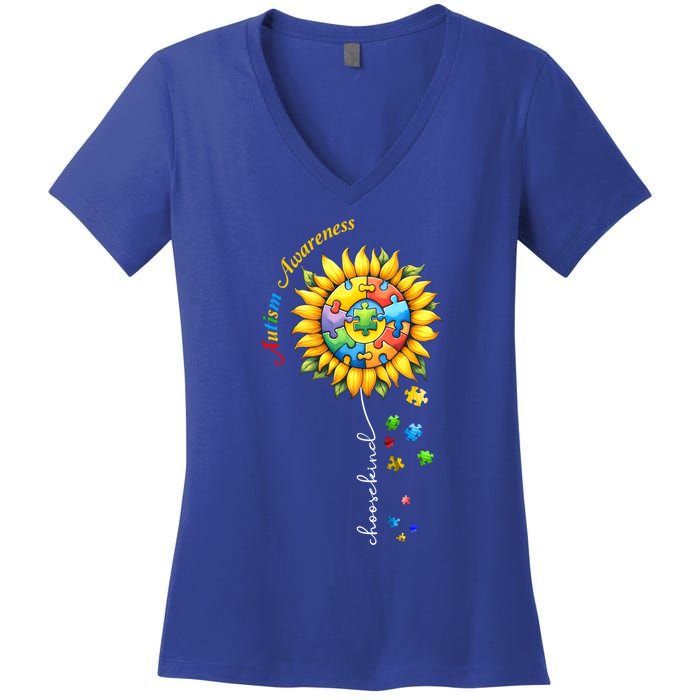 Autism Awareness Sunflower Choose Kind Autism Mom Gift Women's V-Neck T-Shirt