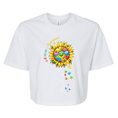 Autism Awareness Sunflower Choose Kind Autism Mom Gift Bella+Canvas Jersey Crop Tee