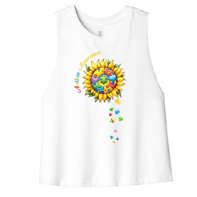 Autism Awareness Sunflower Choose Kind Autism Mom Gift Women's Racerback Cropped Tank