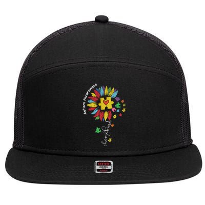 Autism Awareness Sunflower Choose Kind Autistic Mom Cute Gift 7 Panel Mesh Trucker Snapback Hat