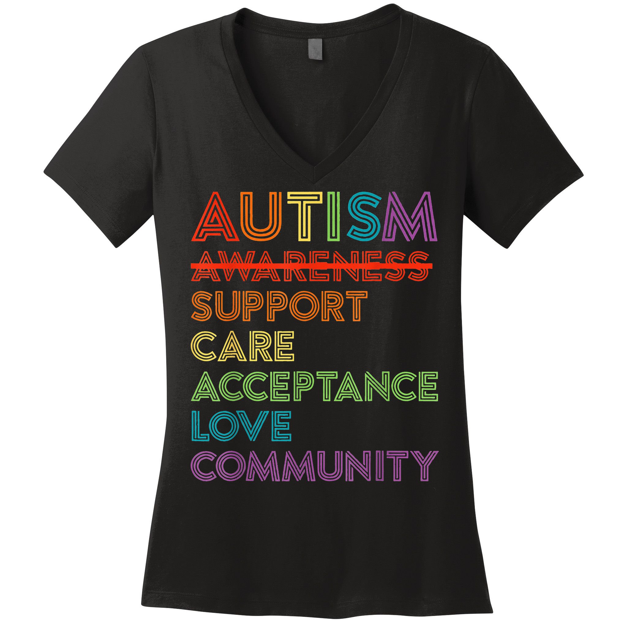 Autism Awareness Support Care Acceptance Ally Women's V-Neck T-Shirt