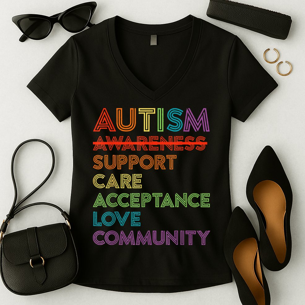 Autism Awareness Support Care Acceptance Ally Women's V-Neck T-Shirt
