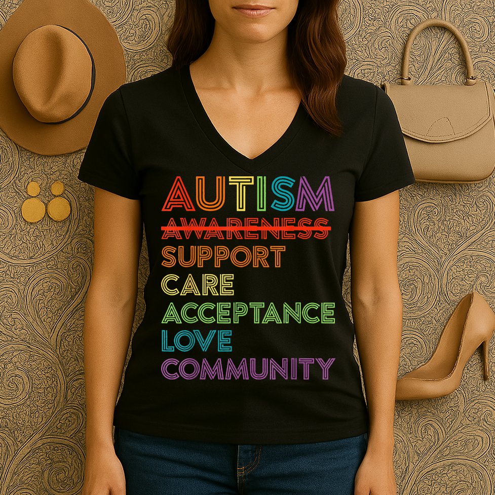 Autism Awareness Support Care Acceptance Ally Women's V-Neck T-Shirt