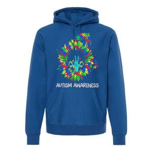 Autism Awareness Sunflower Puzzle Piece Ribbon Great Gift Premium Hoodie