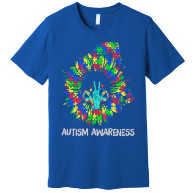 Autism Awareness Sunflower Puzzle Piece Ribbon Great Gift Premium T-Shirt