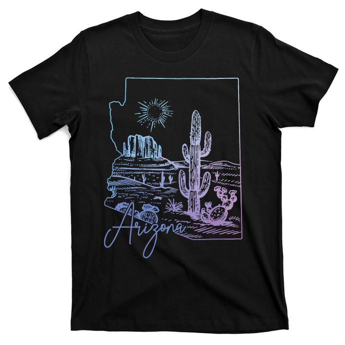 Arizona Az State Map Pride Cactus Vintage T-Shirt