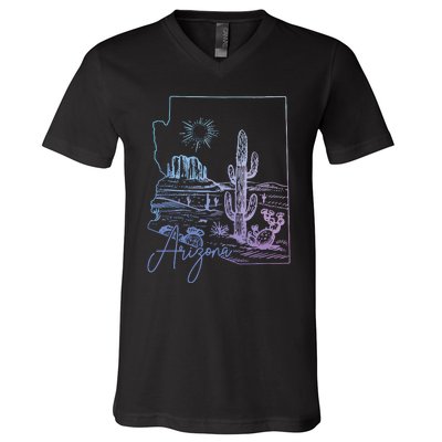 Arizona Az State Map Pride Cactus Vintage V-Neck T-Shirt