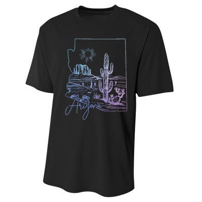 Arizona Az State Map Pride Cactus Vintage Performance Sprint T-Shirt