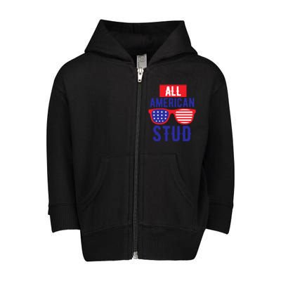 All American Stud Sunglasses 4th Of July Patriotic Gift Toddler Zip Fleece Hoodie