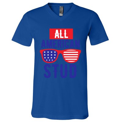 All American Stud Sunglasses 4th Of July Patriotic Gift V-Neck T-Shirt