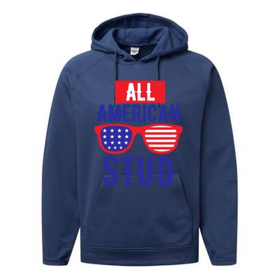 All American Stud Sunglasses 4th Of July Patriotic Gift Performance Fleece Hoodie