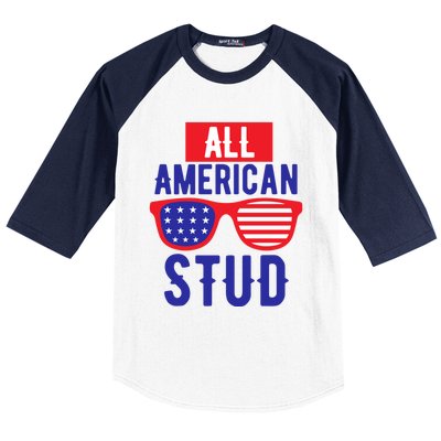 All American Stud Sunglasses 4th Of July Patriotic Gift Baseball Sleeve Shirt