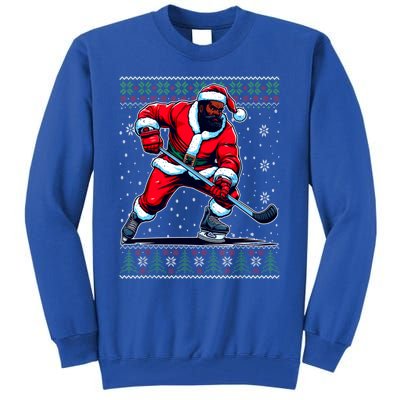 African American Santa Hockey Ugly Christmas Sweater Gift Tall Sweatshirt