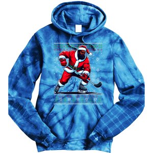 African American Santa Hockey Ugly Christmas Sweater Gift Tie Dye Hoodie