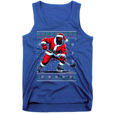 African American Santa Hockey Ugly Christmas Sweater Gift Tank Top