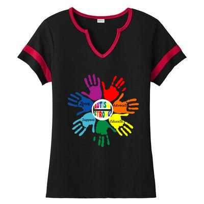 Autism Awareness Sign Language Hand Puzzle Support Ladies Halftime Notch Neck Tee