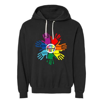 Autism Awareness Sign Language Hand Puzzle Support Garment-Dyed Fleece Hoodie