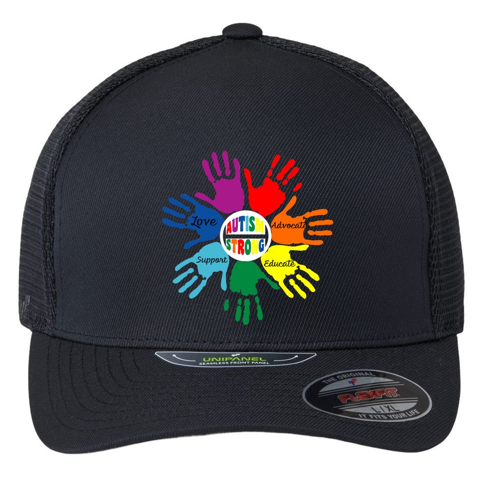 Autism Awareness Sign Language Hand Puzzle Support Flexfit Unipanel Trucker Cap