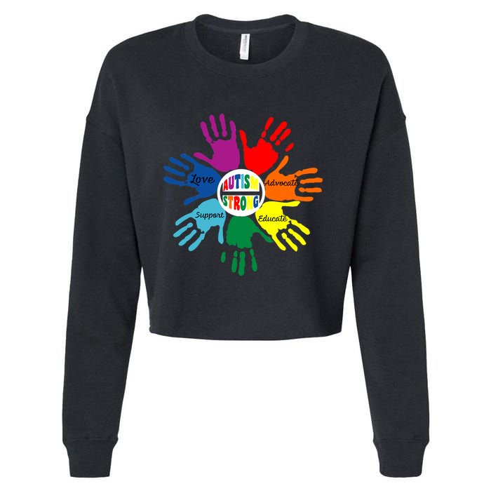 Autism Awareness Sign Language Hand Puzzle Support Cropped Pullover Crew
