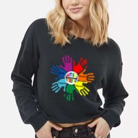 Autism Awareness Sign Language Hand Puzzle Support Cropped Pullover Crew