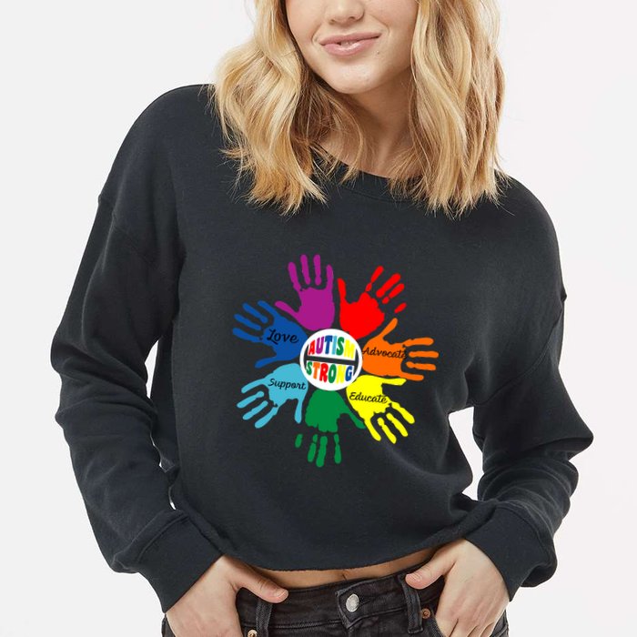 Autism Awareness Sign Language Hand Puzzle Support Cropped Pullover Crew