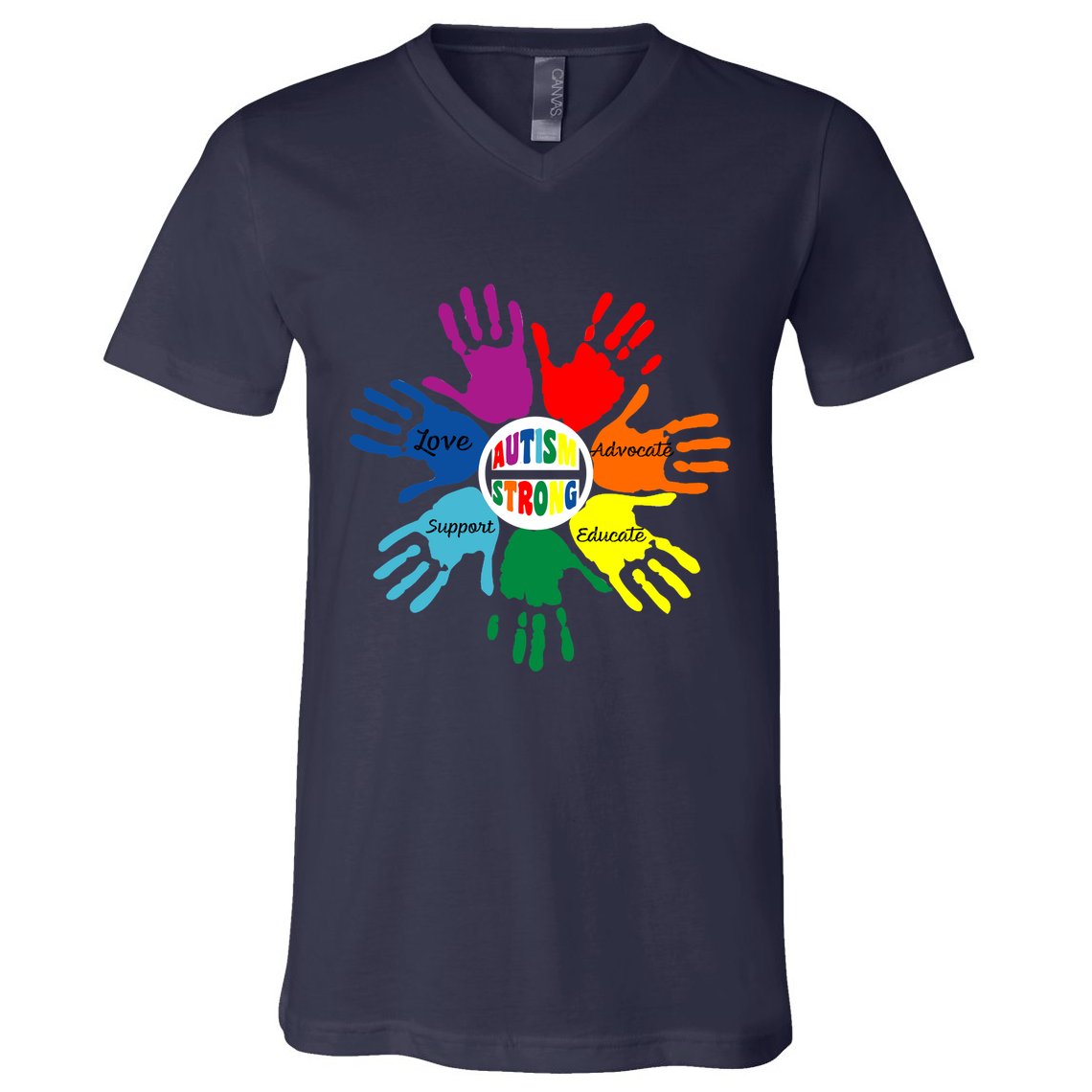 Autism Awareness Sign Language Hand Puzzle Support V-Neck T-Shirt