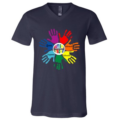 Autism Awareness Sign Language Hand Puzzle Support V-Neck T-Shirt