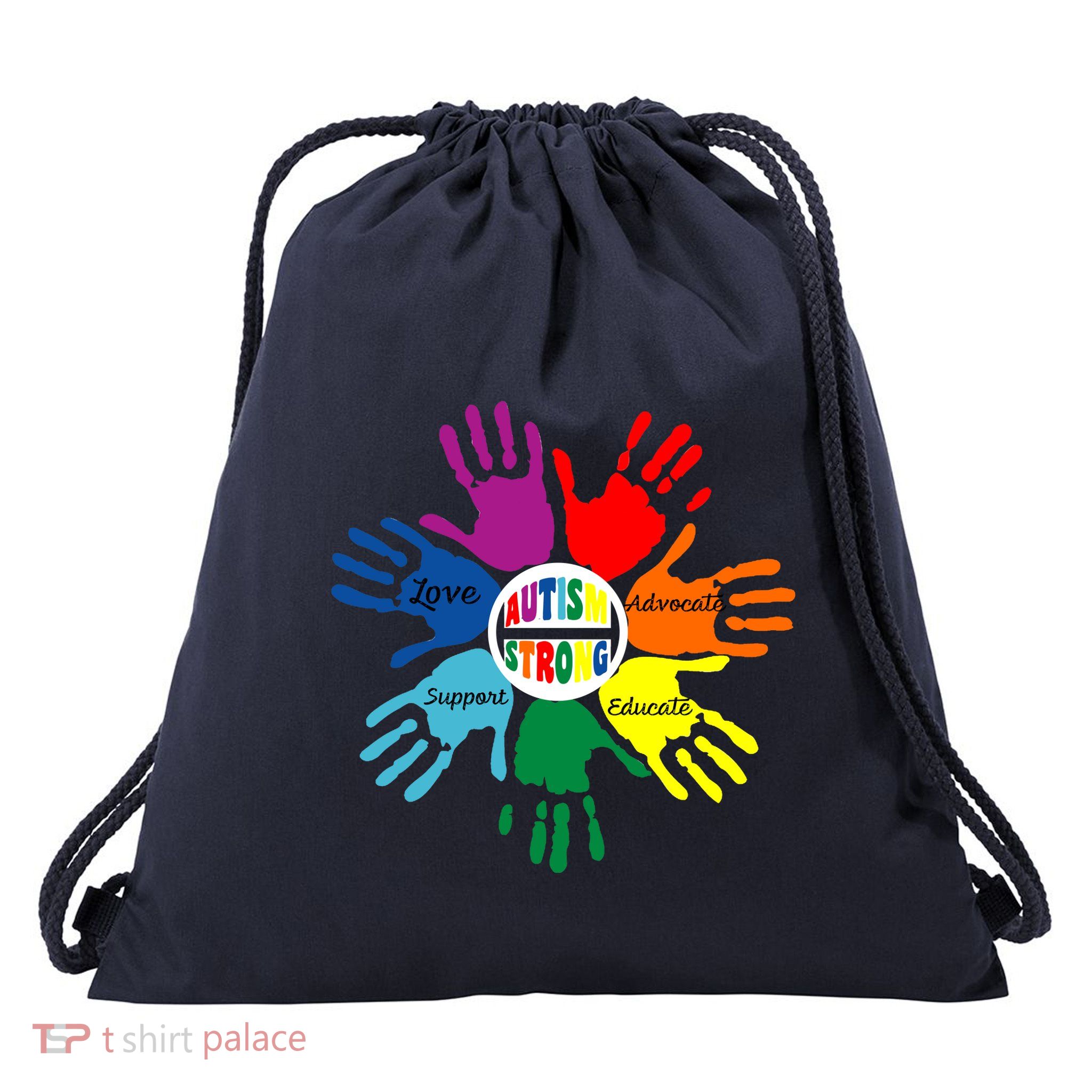 Autism Awareness Sign Language Hand Puzzle Support Drawstring Bag