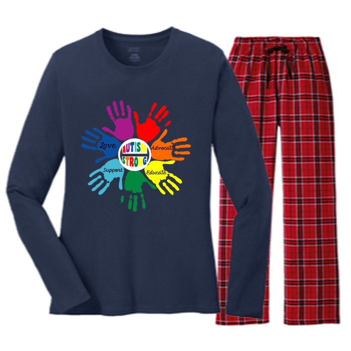 Autism Awareness Sign Language Hand Puzzle Support Women's Long Sleeve Flannel Pajama Set 