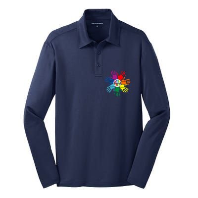 Autism Awareness Sign Language Hand Puzzle Support Silk Touch Performance Long Sleeve Polo