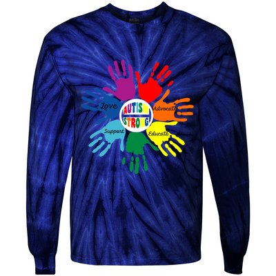Autism Awareness Sign Language Hand Puzzle Support Tie-Dye Long Sleeve Shirt