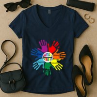 Autism Awareness Sign Language Hand Puzzle Support Women's V-Neck T-Shirt