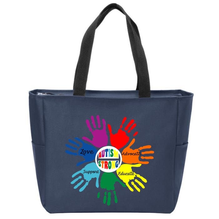 Autism Awareness Sign Language Hand Puzzle Support Zip Tote Bag