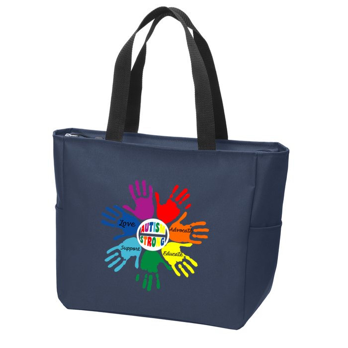 Autism Awareness Sign Language Hand Puzzle Support Zip Tote Bag
