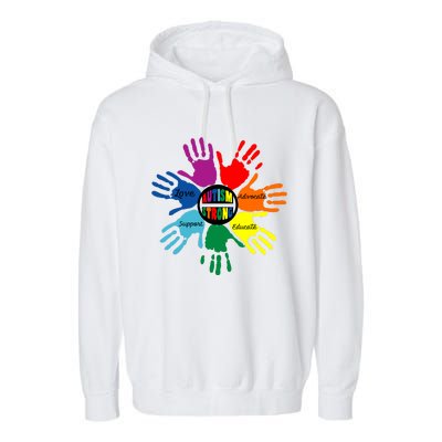 Autism Awareness Sign Language Hand Puzzle Support Garment-Dyed Fleece Hoodie