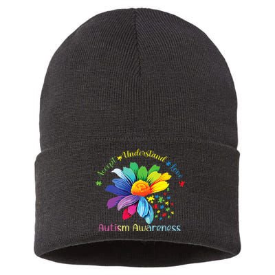 Autism Awareness Sunflower Accept Understand Love Autistic Sustainable Knit Beanie