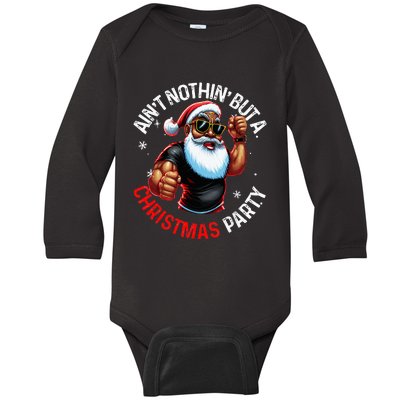 African American Santa Claus Christmas Pajama Baby Long Sleeve Bodysuit