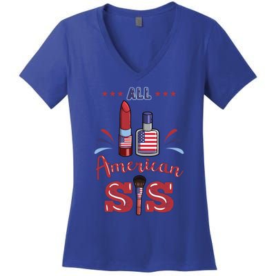 All American Sis 4th Of July Family Gift Women's V-Neck T-Shirt