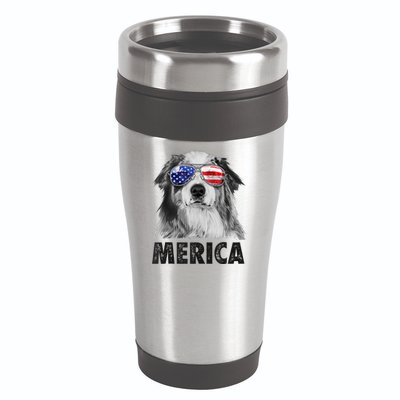 Aussie Australian Shepherd 4th Of July Merica American Flag 16oz Travel Tumbler