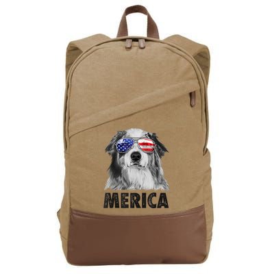 Aussie Australian Shepherd 4th Of July Merica American Flag Cotton Canvas Backpack