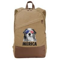Aussie Australian Shepherd 4th Of July Merica American Flag Cotton Canvas Backpack