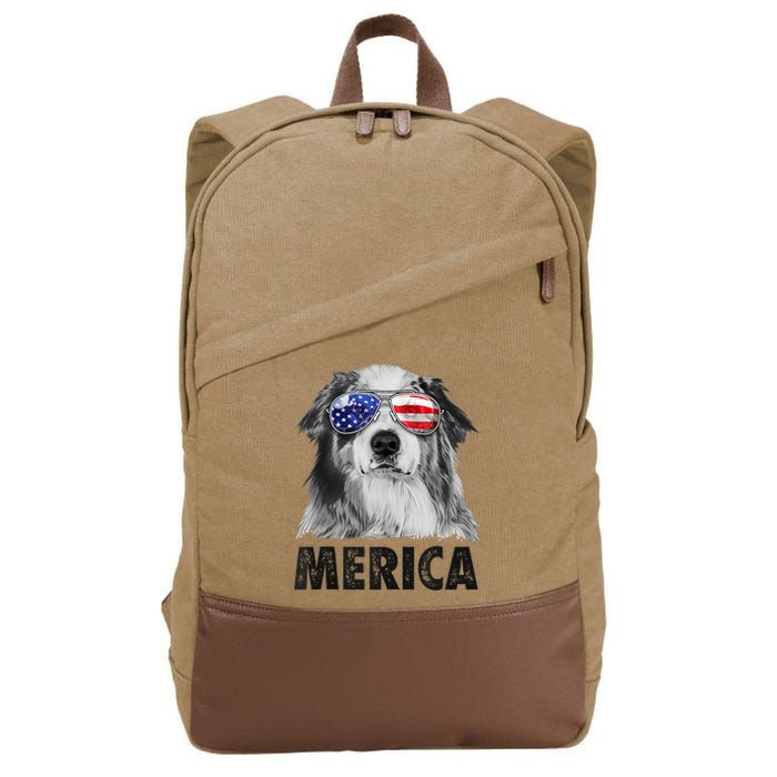 Aussie Australian Shepherd 4th Of July Merica American Flag Cotton Canvas Backpack