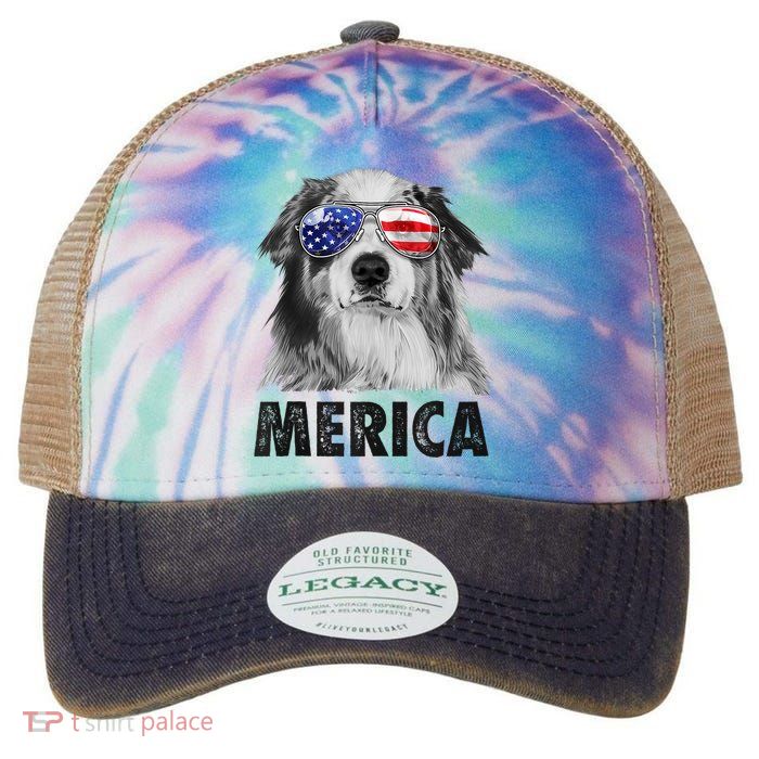 Aussie Australian Shepherd 4th Of July Merica American Flag Legacy Tie Dye Trucker Hat