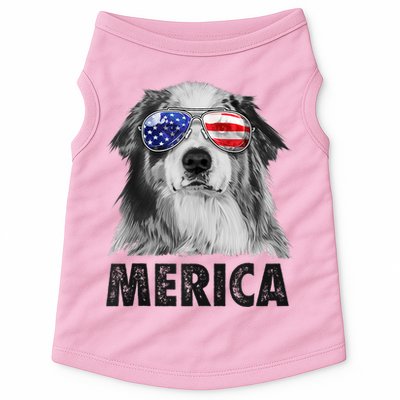 Aussie Australian Shepherd 4th Of July Merica American Flag Doggie Tank