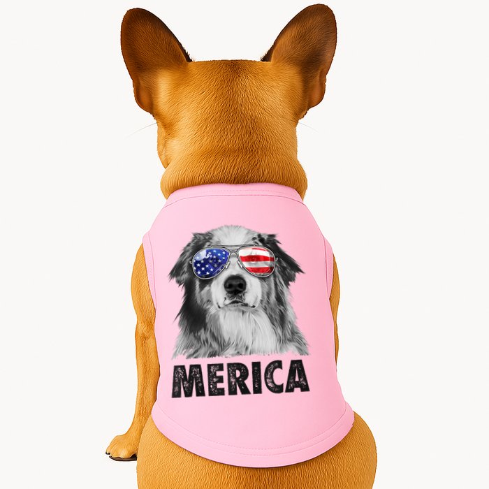 Aussie Australian Shepherd 4th Of July Merica American Flag Doggie Tank