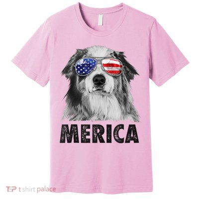 Aussie Australian Shepherd 4th Of July Merica American Flag Premium T-Shirt