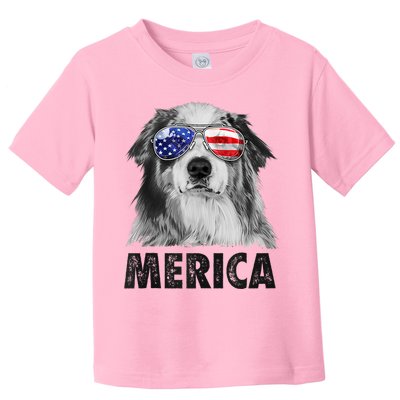 Aussie Australian Shepherd 4th Of July Merica American Flag Toddler T-Shirt
