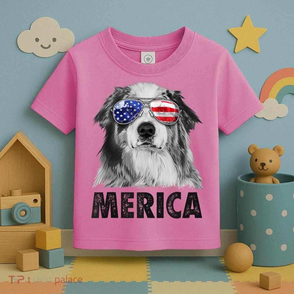 Aussie Australian Shepherd 4th Of July Merica American Flag Toddler T-Shirt
