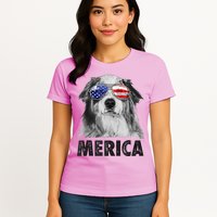 Aussie Australian Shepherd 4th Of July Merica American Flag Womens T-Shirt