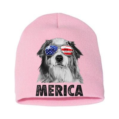 Aussie Australian Shepherd 4th Of July Merica American Flag Short Acrylic Beanie